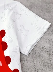 GraphicGems 2pcs/Set Baby Boys Cartoon Dinosaur Print T-Shirt And Matching Shorts Set, Cute Dinosaur Design, Comfortable For Casual Daywear, Suitable For Spring/Summer