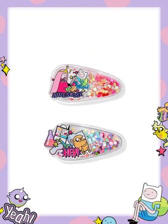 Adventure Time X ROMWE 2 pièces Pinces à cheveux brillantes avec graphique de lettre de dessin animé
