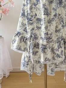 SHEIN MOD 泡泡袖前腰打结可变式迷你连衣裙，复古风格 - 彩色 - 查看 6