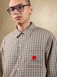 SUMWON 轻盈格纹外套衬衫 纽扣领短款经典春秋休闲学院风上衣 - 彩色 - 查看 3