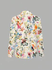 INAWLY Floral Print Button Design Women's Blouse Fall Cloth For Women - Multicolor - View 2
