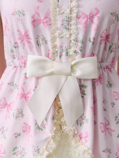 Kawaii Women Cute Butterfly Print Lace Trim Tee Casual T-Shirt