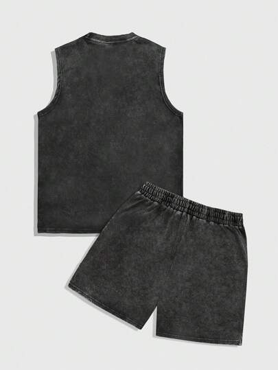 Street Life Men's Eye Print Crew Neck Tank Top And Shorts Casual Suits
