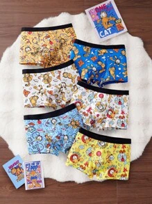 GARFIELD | SHEIN 6 pièces Slips boxeurs confortables avec impression intégrale et taille contrastée pour pré-adolescents
