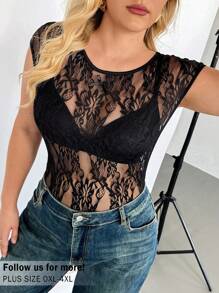Auralis Plus-Size See-Through Top For Women, Sexy Lace Top, Summer Outing Top Graphic Tees Going Out Tops Women,Club Women Sexy Concert Women Rave