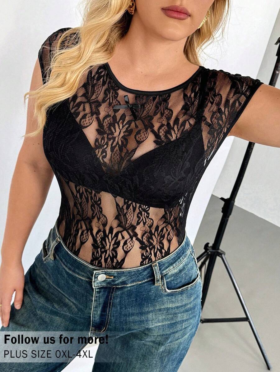Auralis Plus-Size See-Through Top For Women, Sexy Lace Top, Summer Outing Top Graphic Tees Going Out Tops Women,Club Women Sexy Concert Women Rave