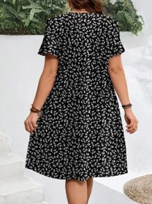 EMERY ROSE Plus Size Women's Summer Ditsy Floral Ruffle Sleeve Holiday Dress Suitable For Going Out - Multicolor - View 2