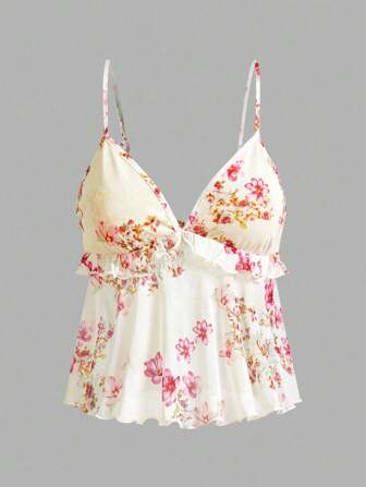 Sweetina Spaghettiträger-Tank Top aus bedrucktem Netzstoff, modisch für den Sommer
