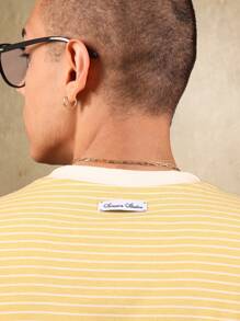 SUMWON 复古校园风格纽约林格 T 恤横条纹图案夏季休闲装周末基本街头服饰 - 黃色 - 查看 5