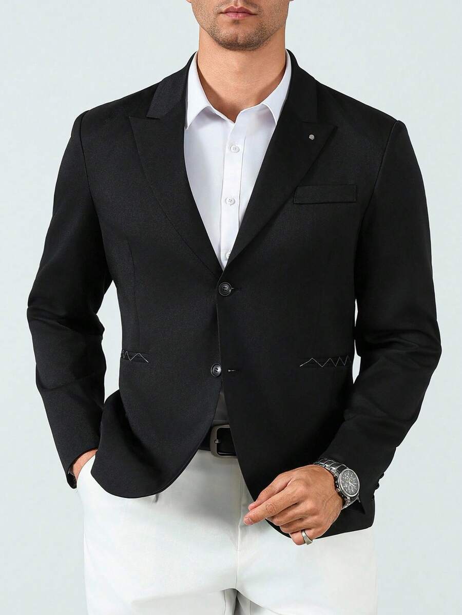 Calvornis 男士商务通勤绅士舒适西装外套 - 黑色 - 查看 1