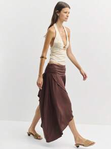Nöista Women's Solid Color Waist Ruched Asymmetrical Hem Casual Skirt