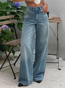 DAZY Women's Low Waist Straight Leg Jeans, Casual Street Style Denim Pants - Medium Wash - View 5