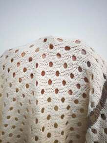 Linhara Plus Size Women Contrast Color Knit Open Front Hollow Striped Short Sleeve Casual Cardigan, Simplistic Spring/Summer