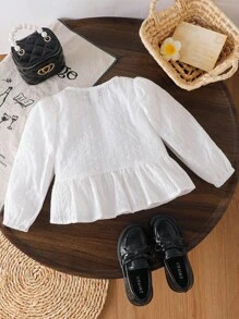 Young Girls' Elegant Embroidered Floral Lace Trim Blouse,White,Autumn,Family Matching Vintage Cute Shirt For School Uniform,Back To School Clothes - Black and White - View 7