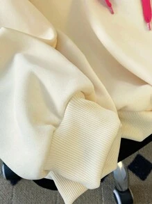 SHEIN EZwear 女式字母印花落肩长袖拼色抽绳连帽套头衫秋季 - 玫紅色 - 查看 4