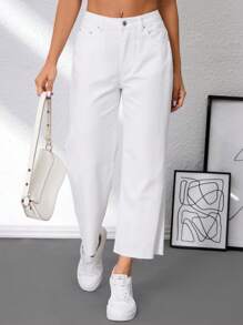 SHEIN Tall Women's All White 7/8 Straight Leg Jeans Business Casual Outfits Women Office Outfits For Women Fall Women Jeans