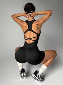 Easithlete 3 pares de mujeres Body de punto sin costuras con espalda de cruce, de alta elasticidad