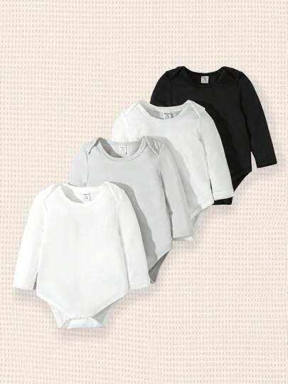 SHEIN Body de manga larga con unicolor y hombros superpuestos para bebé niño