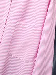 Camisa de una sola hilera de bolsillo con hombro caído y manga larga a rayas para niña adolescente