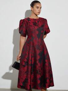 Aveloria Modichic Đầm tay ngắn dệt kim Jacquard cổ tròn đi làm hàng ngày - Nhiều màu - Xem 6