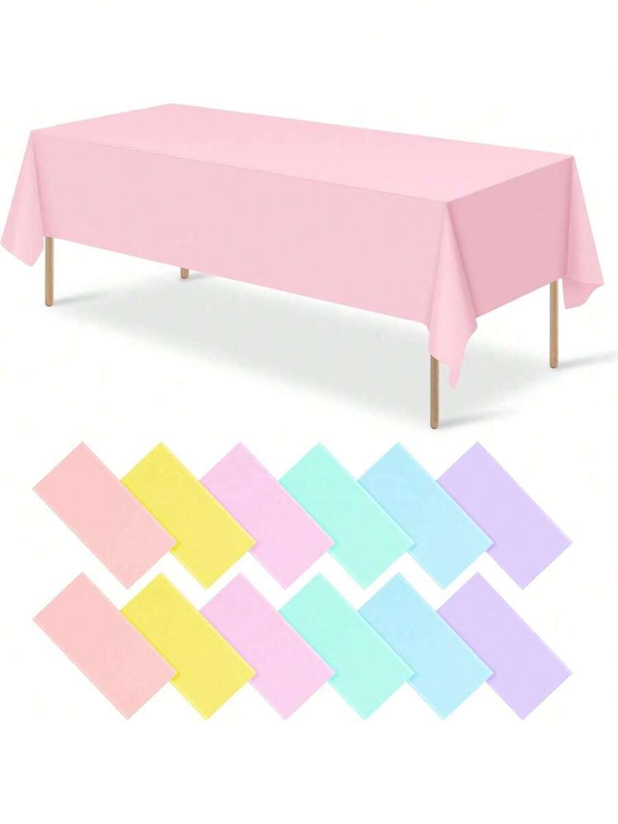 6/12pcs Plastic Pastel Tablecloth, Multicolor Disposable Rectangle Tablecloths For Wedding, Birthday Party, Spring Easter, Summer Party Decoration, 54 X 108 Inches,Christmas