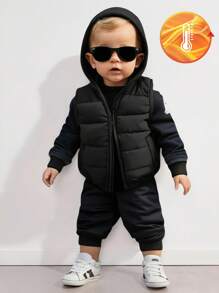 SHEIN Playful Pals 1 件男婴夹克，纯色，柔软舒适，可爱休闲风格，适合秋冬季户外玩耍、度假、日常和旅行