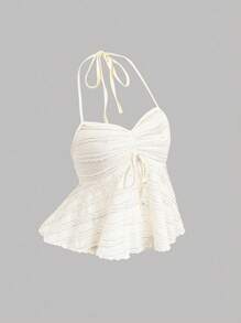 Sweetra Plus Size Solid Color Cute Simple Camisole & Mini Skirt 2Pcs Set - Apricot - View 3