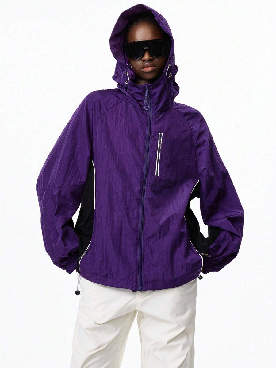 LYSMO Chaqueta ligera de mujer con bloqueo de color, cordón y parches - Nuevas prendas de otoño e invierno 2025 para mujeres - Morado - Ver 1