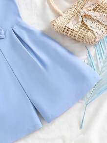 SHEIN Tween Girl 3D Bow Accent Puff Sleeve Romper - Blue - View 3