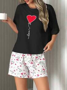 SHEIN Cottnline Bộ đồ ngủ ngắn tay in hình cotton cho nữ màu trắng - màu đen - Xem 3