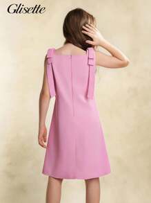 Vestido casual sin mangas de unicolor para niñas preadolescentes - Rosa - Ver 2