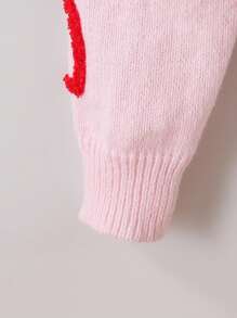 SHEIN Tween Girls' Pink Short Soft Cardigan, Heart Pattern, Suitable For Outdoor Wear, Autumn/Winter - Pink - View 3