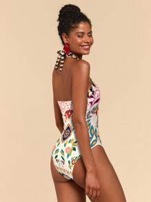 Travachic Traje de baño de una pieza con cuello halter y estampado floral para mujer