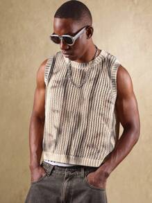 SUMWON Gilet in maglia pesante senza maniche, top casual a maglia traforata, capo di maglieria per l estate, strato di moda primaverile, abbigliamento casual, streetwear, adatto per vacanze e resort