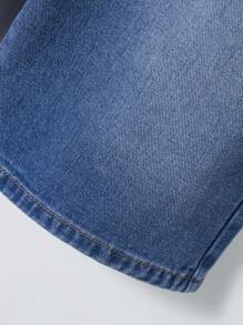 SHEIN 青少年男孩休闲牛仔短裤，松紧腰宽松复古洗水牛仔短裤，夏季街头风格