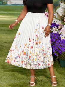 SHEIN Lady Jupes d'été et de printemps élégantes, décontractées pour le travail, le style bohème, les sorties et la plage. Jupes plissées couleurs vives tressées en tailles plus