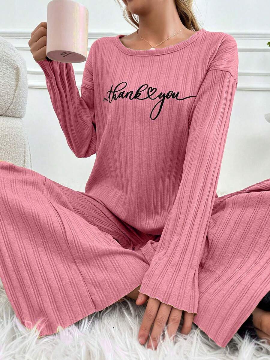 EURMUSE Women's Letter Print Homewear Set - Dusty Pink - View 1