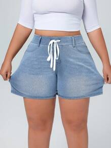 Flexra Shorts de mezclilla elástica de punto de tela suave de color azul claro casuales y de vacaciones para mujer de talla grande
