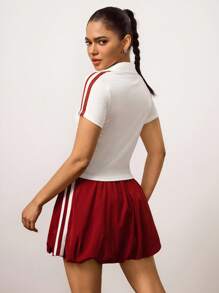 Hanevo 2 Stücke/Set Damen 2025 Sommer Polo Shirt und Volant-Saum Rock Set