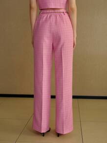 MOTF PREMIUM Pantalones rectos de traje con estampado de cuadros, costura delantera y cinturón con cadena