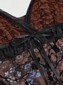 ROMWE Hippie Váy nhiều lớp họa tiết nhung cổ điển cỡ lớn cho nữ, viền xếp nếp bất đối xứng - Nhiều màu - Xem 3