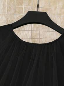 DreamSkyne Đầm lưới xếp lớp cổ tròn không tay thanh lịch, thoải mái, rộng rãi, cỡ lớn cho nữ, váy mùa xuân, đồ đi biển - màu đen - Xem 6