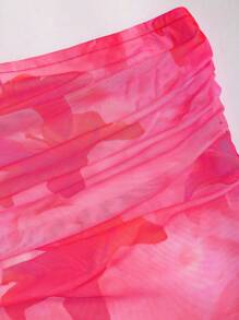 Sweetra Women's Elegant Floral All-Over Print Tube Dress, Summer - Hot Pink - View 3