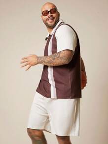 EASEVO 大码男士休闲针织短袖 Polo 衫和短裤两件套，适合夏季