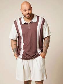 EASEVO 大码男士休闲针织短袖 Polo 衫和短裤两件套，适合夏季