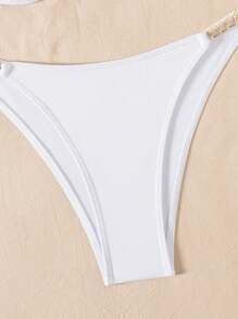 Swim SXY 女士夏季沙滩纯色露背性感比基尼泳装套装（带钢圈） - 白色 - 查看 5