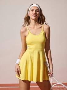 CourtClass 女式纯色后背扭结带运动连衣裙