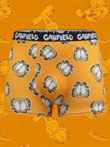 GARFIELD | SHEIN 3pcs Men's Black & White & Yellow Comfortable Contrast Cartoon Cat Face Print Trunk, Basic Casual Boxer Brief, Men Boxers Pack - Black and White - View 4