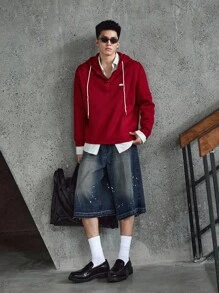 Manfinity BRENVOR Herren lässige, weite, gewaschene Shorts im Emo-Stil - Mittele Waschung - Übersicht 5