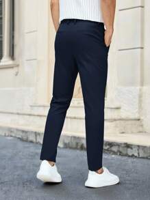 HIMLAND 男士素色斜口袋西裝褲 - 藏蓝色 - 查看 2